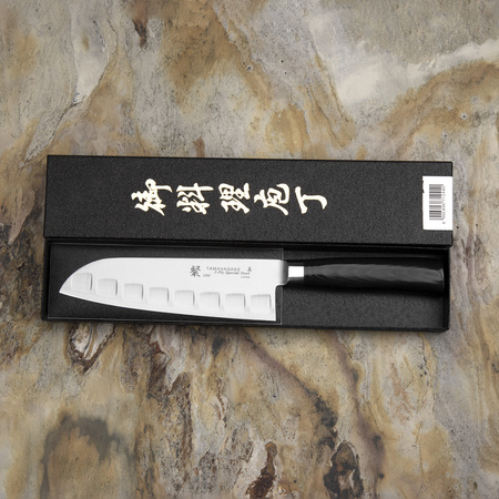 Tamahagane SAN Black VG-5 Nóż Santoku żłobiony 17,5 cm