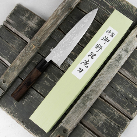 Hideo Kitaoka Shirogami Satin Damascus Nóż Miroshi Deba 21 cm