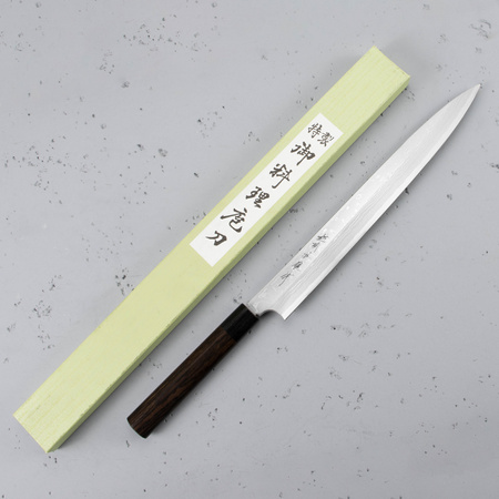 Hideo Kitaoka Shirogami Satin Damascus Nóż Yanagi 30 cm